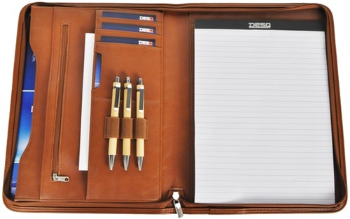 Schrijfmap DESQ A4 kunstleder met rits bruin-3