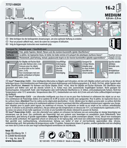 Kleefstip tesa Powerstrips Click Medium 16 paar wit-2