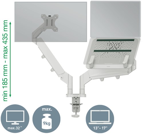 Monitor- en laptoparm Leitz Ergo ruimtebesparend dubbel grijs-1