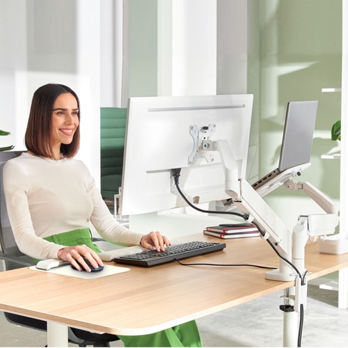 Monitor- en laptoparm Leitz Ergo ruimtebesparend dubbel grijs-4