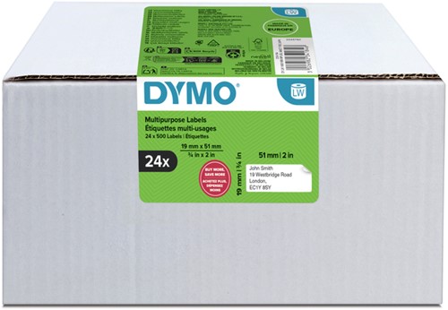 Etiket Dymo LabelWriter multifunctioneel 19x51mm 24 rollen á 500 stuks wit