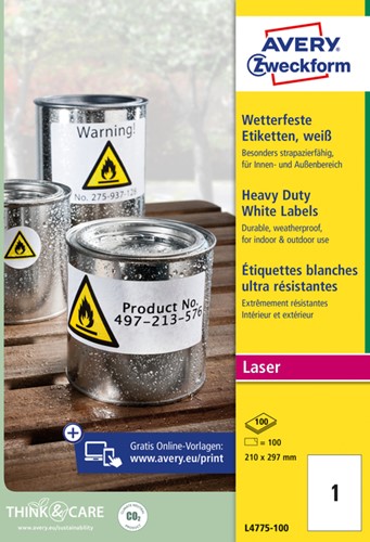 Etiket Avery L4775-100 210x297mm 100 stuks