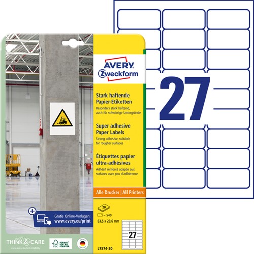 Etiket Avery Zweckform L7874-20 63.5x29.6mm 540 etiketten-2