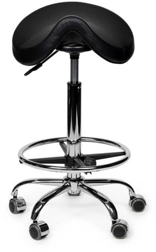 Zadelkruk Office Premium standaard met voetring harde wielen zw