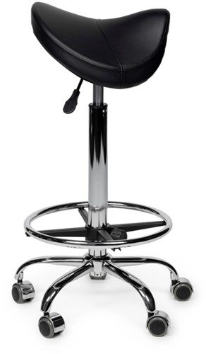 Zadelkruk Office Premium hoog met voetring harde wielen zw-2