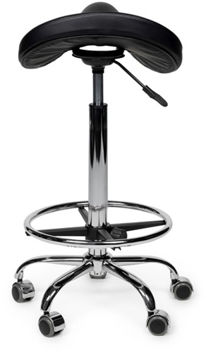Zadelkruk Office Premium hoog met voetring harde wielen zw-1