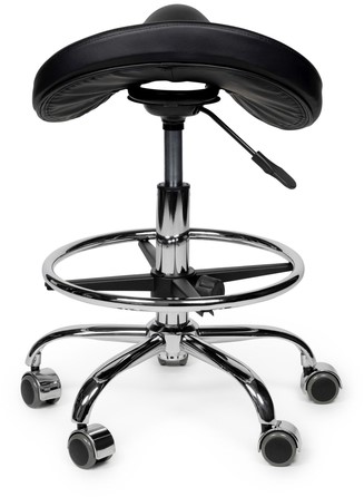 Zadelkruk Office Premium laag met voetring harde wielen zw-1