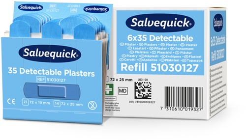 Pleisters Salvequick blauw detectable refill 6x 35 stuks