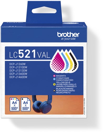 Inktcartridge Brother LC-521 zwart + 3 kleuren
