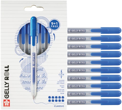 Gelschrijver Sakura Gelly Roll Classic 08 klikfunctie blauw 10 stuks-1