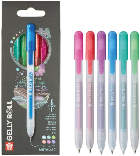 Gelschrijver Sakura Gelly Roll Metallic 08 klikfunctie set à 6 kleuren-1
