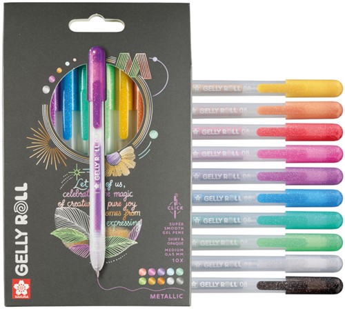 Gelschrijver Sakura Gelly Roll Metallic 08 klikfunctie set à 10 kleuren-1