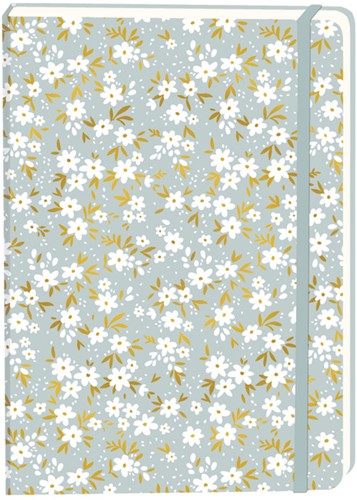 Notitieboek witte bloemen A5 lijn 92 pagina's softcover grijs