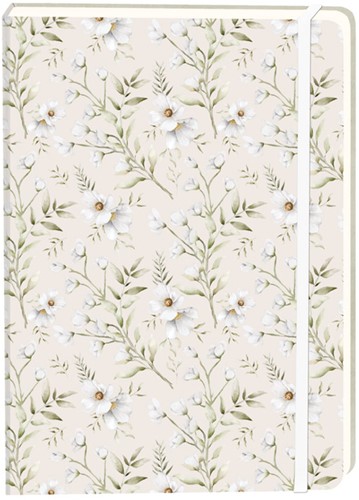Notitieboek witte bloemen A5 lijn 92 pagina's softcover creme
