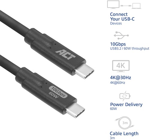Kabel ACT USB-C 3.0 10Gbps 60W USB 3 meter-2