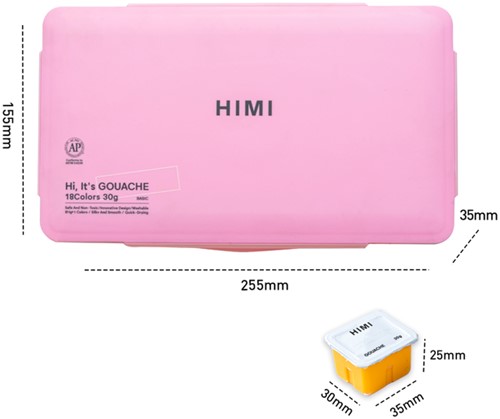 Gouache HIMI 18 kleuren 30gr opbergbox roze-3