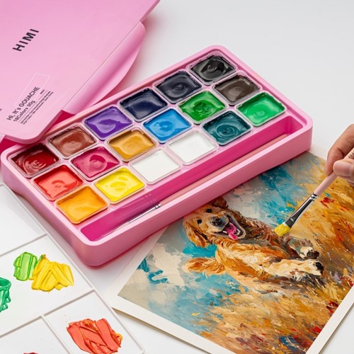 Gouache HIMI 18 kleuren 30gr opbergbox roze-4
