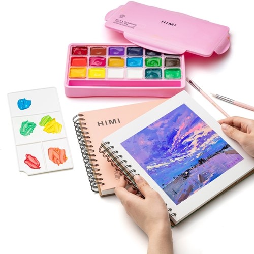 Gouache HIMI 18 kleuren 30gr opbergbox roze-6