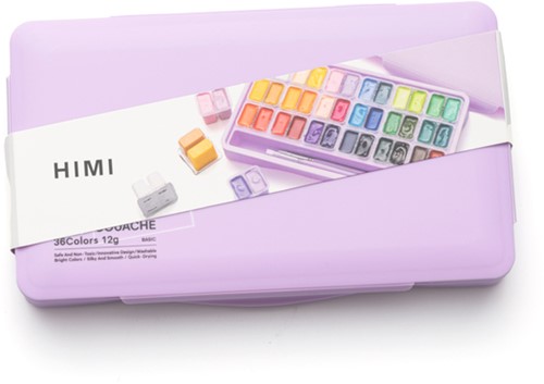 Gouache HIMI Twin cups 36 kleuren 12gr opbergbox lila