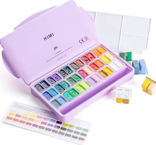 Gouache HIMI Twin cups 36 kleuren 12gr opbergbox lila-2