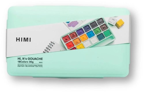 Gouache HIMI 18 kleuren 30gr opbergbox groen