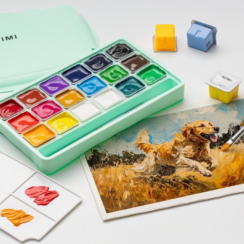 Gouache HIMI 18 kleuren 30gr opbergbox groen-3