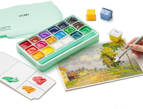 Gouache HIMI 18 kleuren 30gr opbergbox groen-4