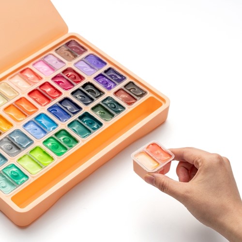 Gouache HIMI twin cups 48 kleuren 12gr opbergbox Peach Fuzz-2