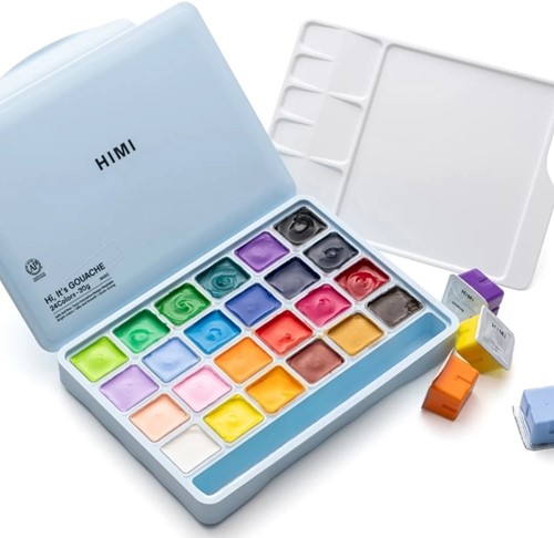 Gouache HIMI 24 kleuren 30gr opbergbox ice blue-1