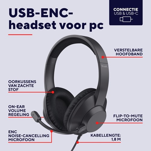 Hoofdtelefoon Trust Ayda Max USB-ENC-3