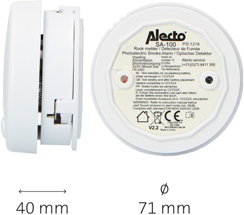 Rookmelder Alecto mini 2 stuks met 5 jaar batterij SA102 wit-2
