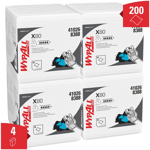 Poetsdoek WypAll X80 PowerClean 305x317mm 4x50vel wit 8388-2