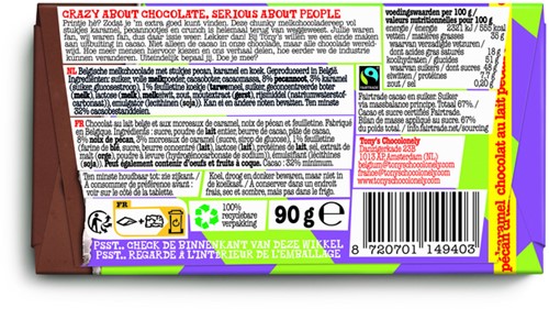 Chocolade Tony's Chocolonely melk karamel pecan crunch reep 90 gram-3