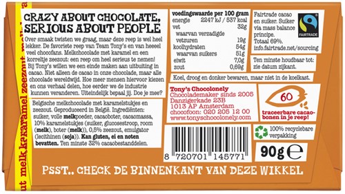 Chocolade Tony's Chocolonely melk karamel zeezout reep 90 gram-3
