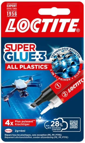 Secondenlijm Loctite All Plastic 2gram + 4 ml