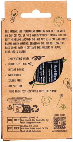 Permanent marker Artline 170 Dry Safe Eco rond medium ass 4 stuks-1