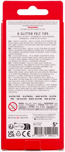 Viltstift Bruynzeel Kids pastel zilver goud set à 6 glitterkleuren-1