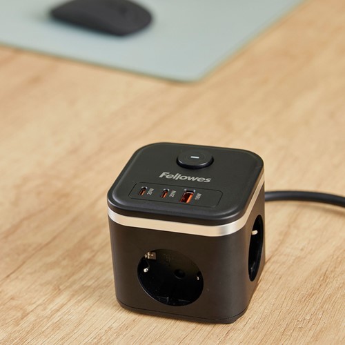 Stekkerblok Fellowes Power Cube F 3vdg 1xUSB A 2xUSB C 2 meter zwart-3