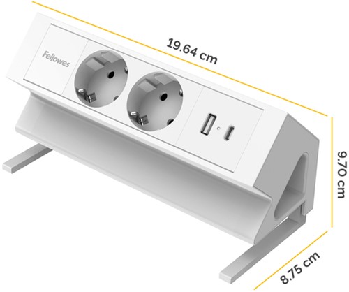 Stekkerdoos Fellowes Power Desk F 2 voudig incl USB A en C 2 meter wit-2