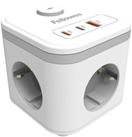 Stekkerblok Fellowes Power Cube F 3 voudig 1xUSB A 2xUSB C 2 meter wit