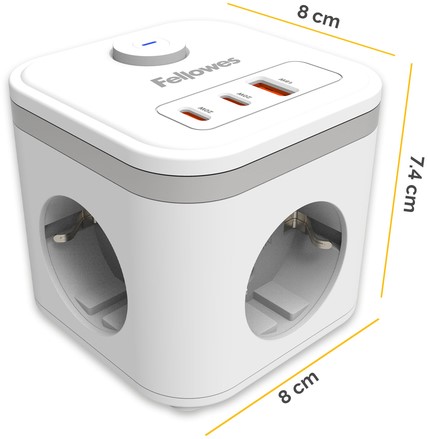 Stekkerblok Fellowes Power Cube F 3 voudig 1xUSB A 2xUSB C 2 meter wit-2