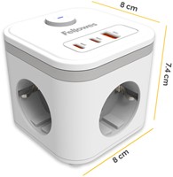 Stekkerblok Fellowes Power Cube F 3 voudig 1xUSB A 2xUSB C 2 meter wit-2