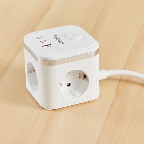 Stekkerblok Fellowes Power Cube F 3 voudig 1xUSB A 2xUSB C 2 meter wit-3