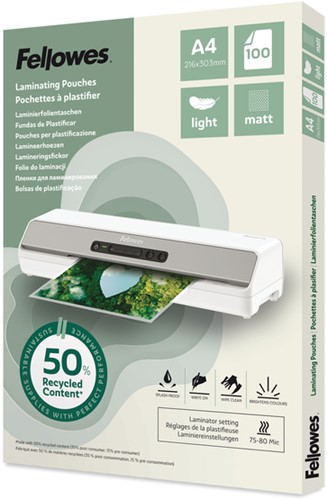 Lamineerhoes Fellowes A4 2x75micron recycled mat 100stuks