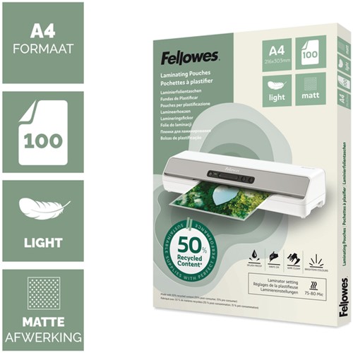 Lamineerhoes Fellowes A4 light 50% gerecycled mat 100stuks-2