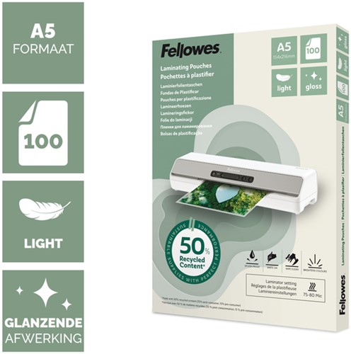 Lamineerhoes Fellowes A5 2x75micron recycled glans 100stuks-2