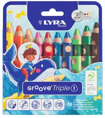 Kleurpotlood LYRA Groove Triple One extra dik set à 10 kleuren