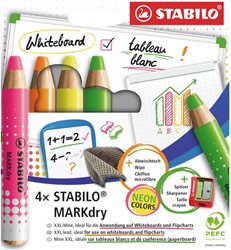 Whiteboardpotlood STABILO MARKdry etui à 4 neon kleuren