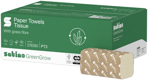 Handdoek Satino PT3 GreenGrow v-vouw 2-laags 250x230mm 15x214 vel naturel 278390
