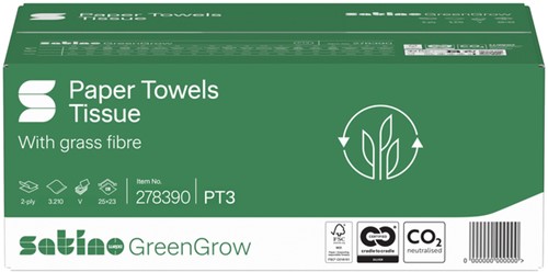 Handdoek Satino PT3 GreenGrow v-vouw 2-laags 250x230mm 15x214 vel naturel 278390-2